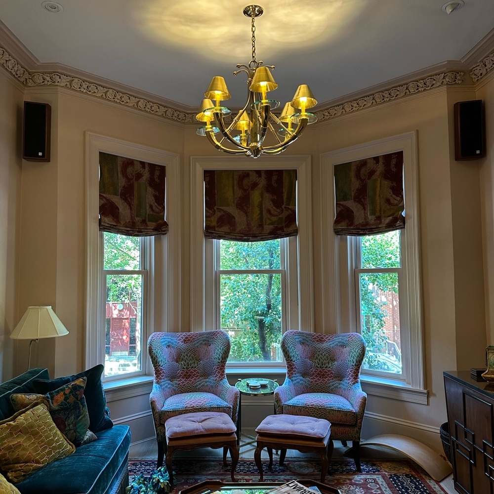 antique chrome and brass chandelier attributed to Maison Jansen